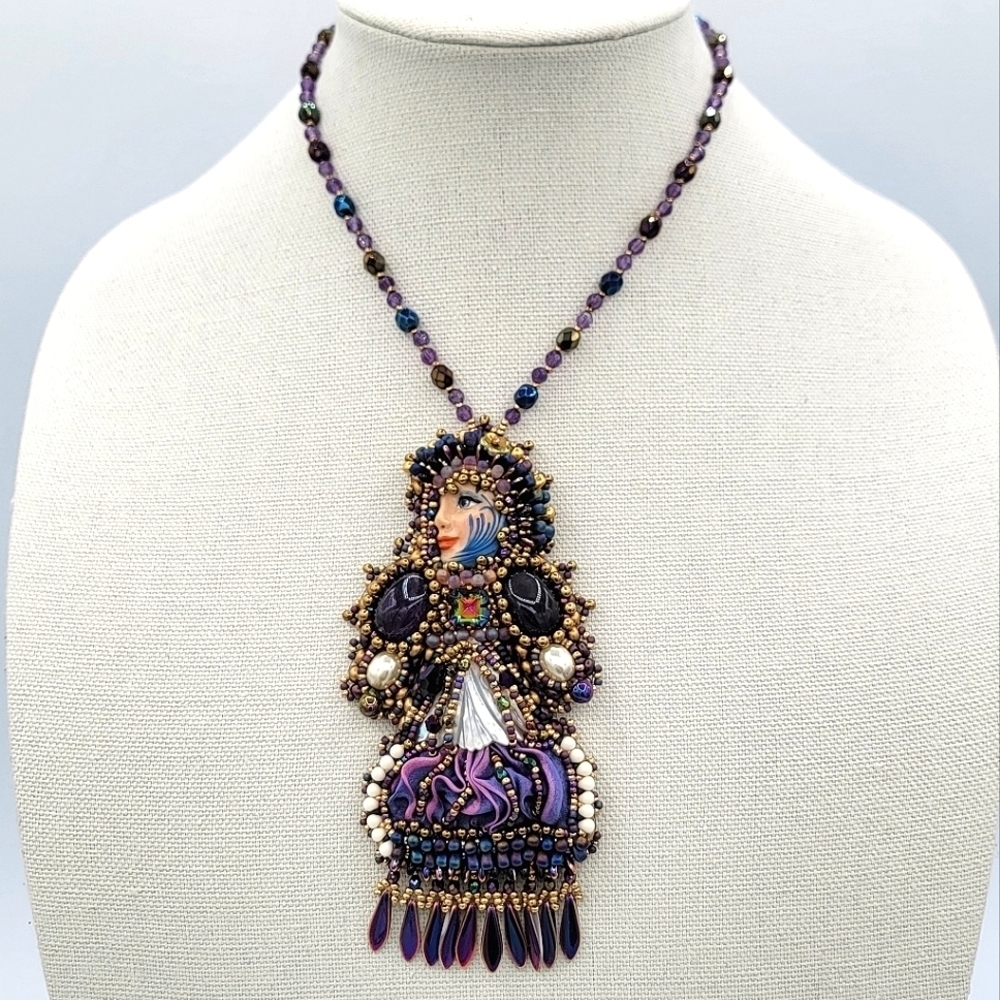 Necklace Shibori Silk Swarovski Crystals #2084